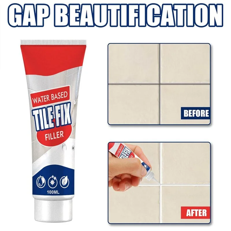 Sellador impermeable Tile Fix repara y embellece juntas de baldosa, antes y después.