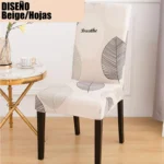 Forro de silla con diseño de hojas beige, protege tu comedor con estilo.