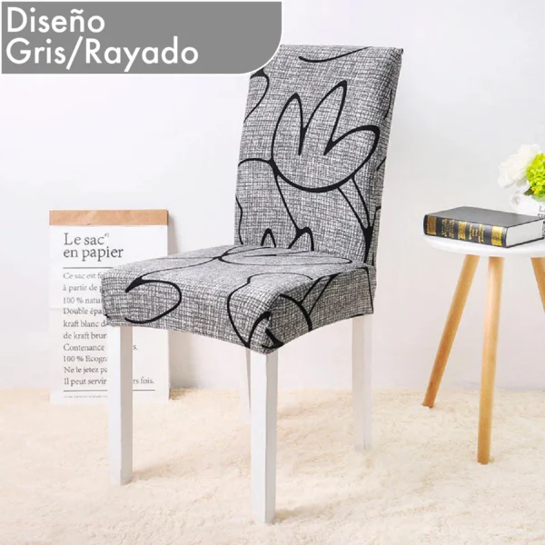 Forro gris rayado para silla de comedor, protector individual para muebles.