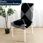 Funda para silla de comedor diseño azul oscuro con rombos, protector individual.