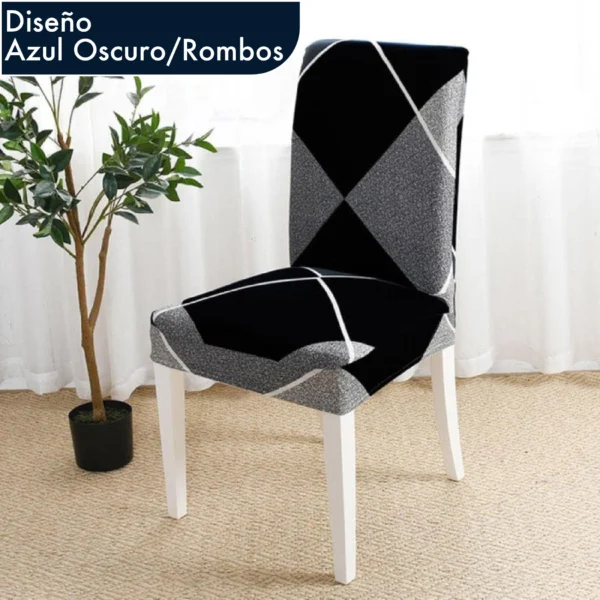 Funda para silla de comedor diseño azul oscuro con rombos, protector individual.