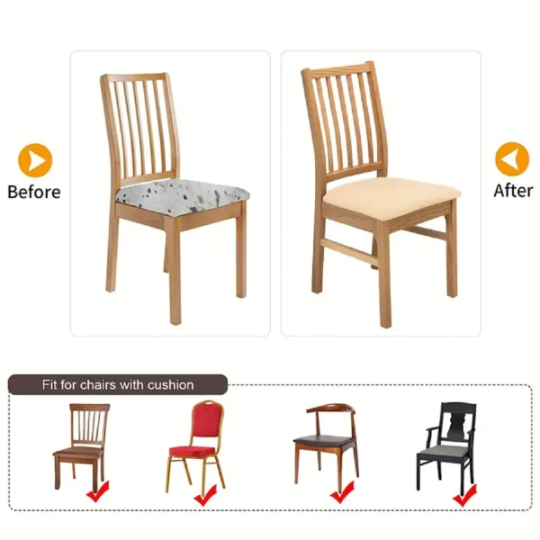 Forro protector para asiento de silla con cojín, set x2, beige y estampado.
