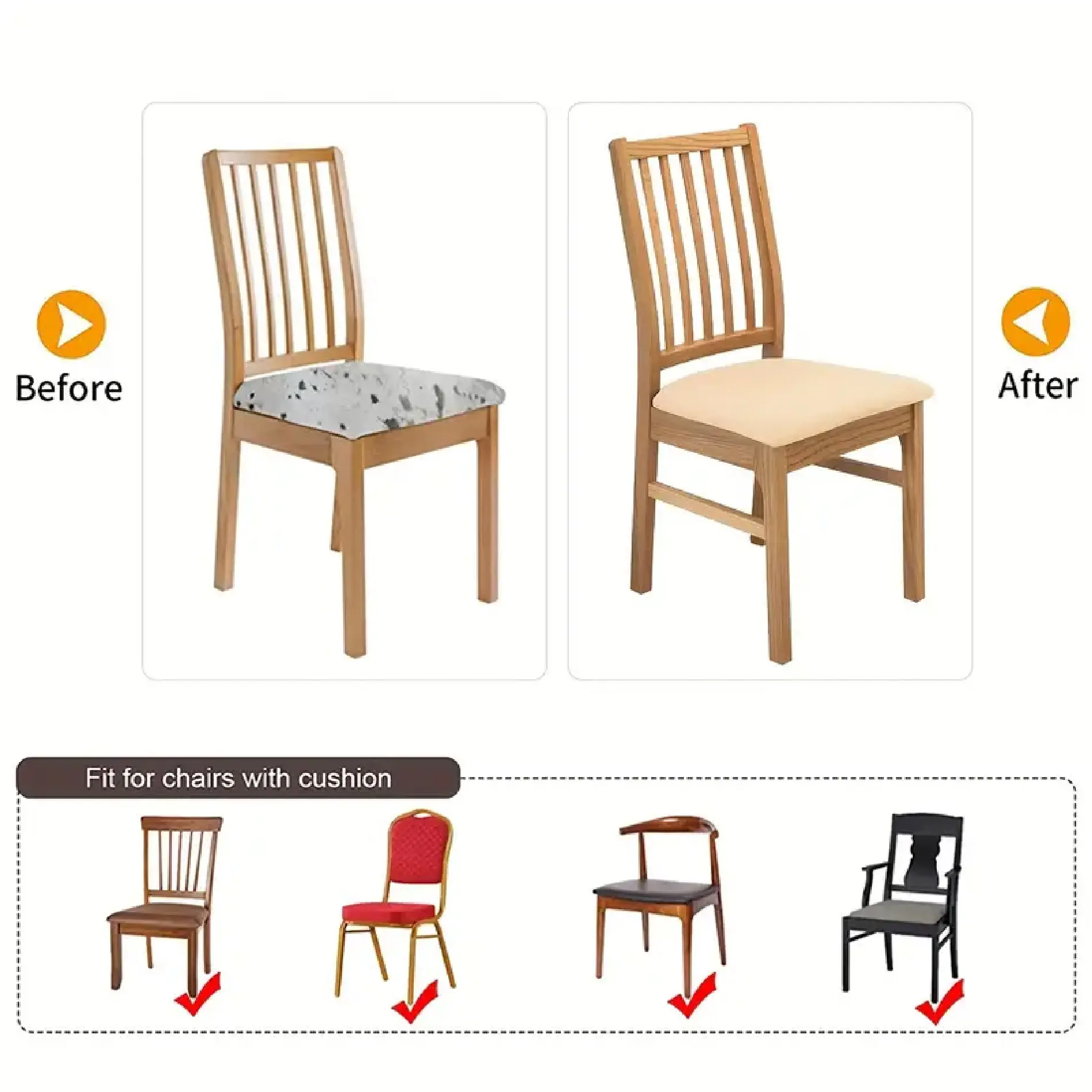 Forro protector para asiento de silla con cojín, set x2, beige y estampado.