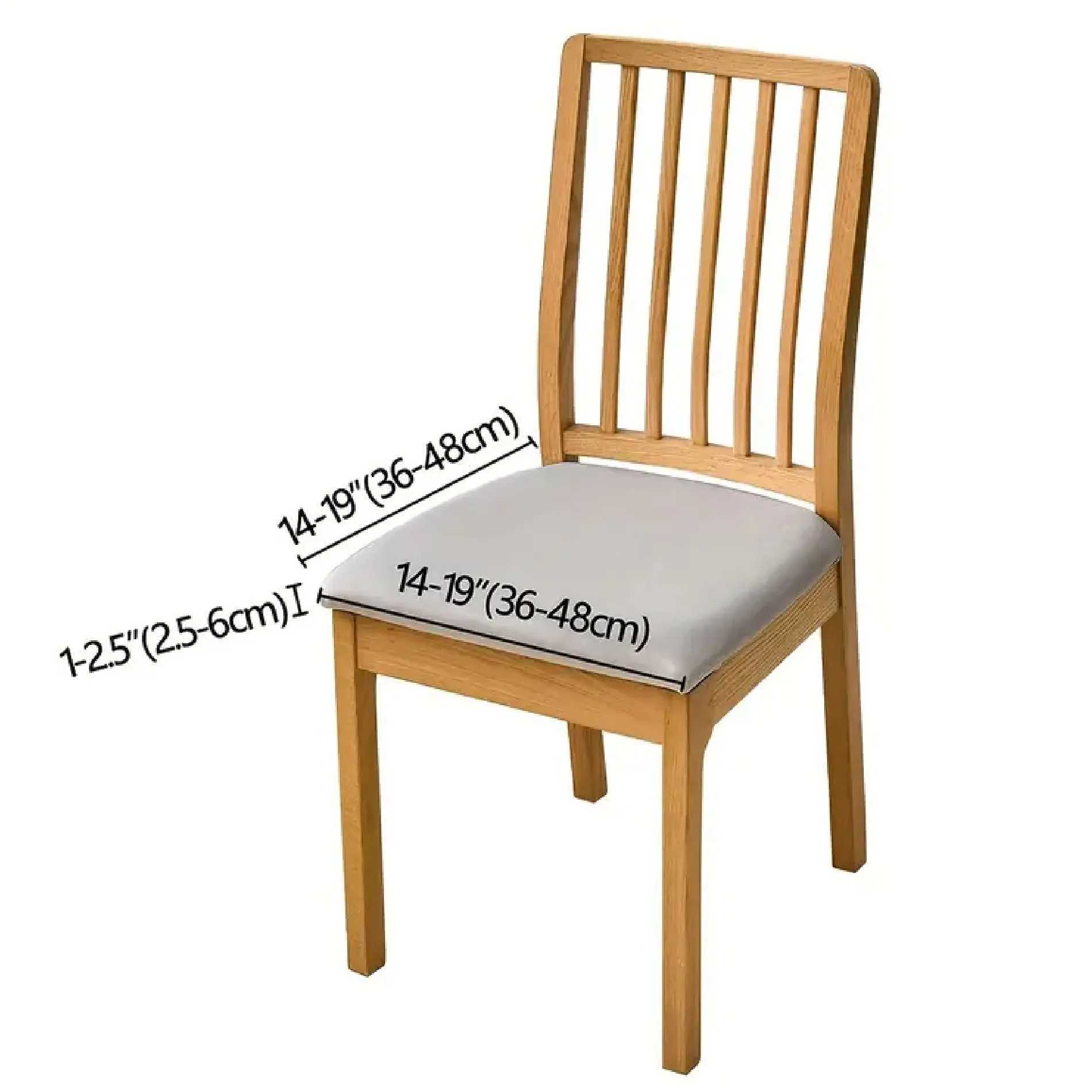 Forros para asiento de silla 14-19" (36-48cm), para silla de madera con cojín gris.
