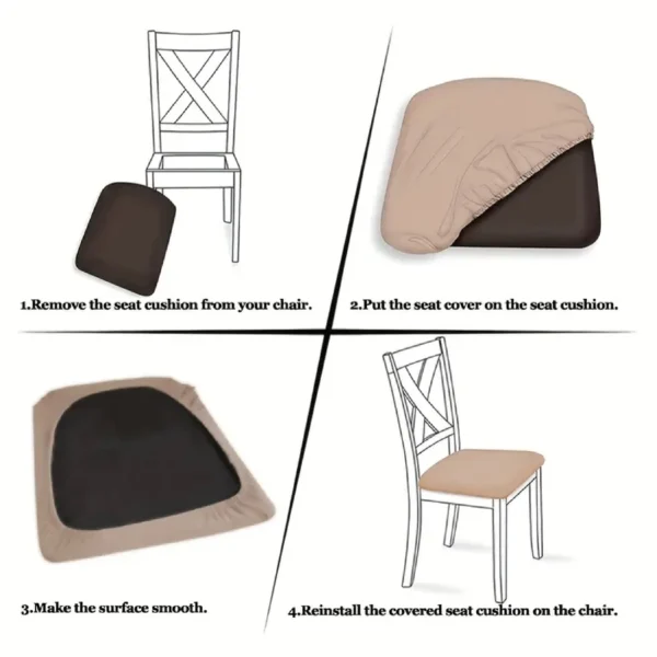 Forro protector de asiento de silla beige con diseño elegante.