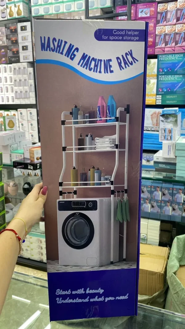 Organizador para lavadora de 3 niveles, ideal para espacios reducidos.