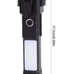 Linterna táctica con martillo de seguridad, recargable, 17.5 cm de largo.
