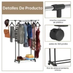 Perchero organizador de ropa dual con ruedas 360 grados y riel inferior.