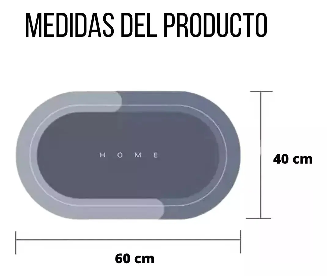 Tapete antideslizante gris absorbente de 60x40 cm con diseño moderno y la palabra "HOME".
