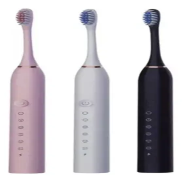 Cepillos dentales eléctricos recargables rosado, blanco y negro con múltiples modos de limpieza.