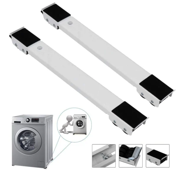 Base ajustable para lavadora/nevera/mueble con ruedas, fácil movilidad.