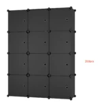 Armario organizador perchero negro 3 cuerpos con compartimentos para ropa y accesorios.
