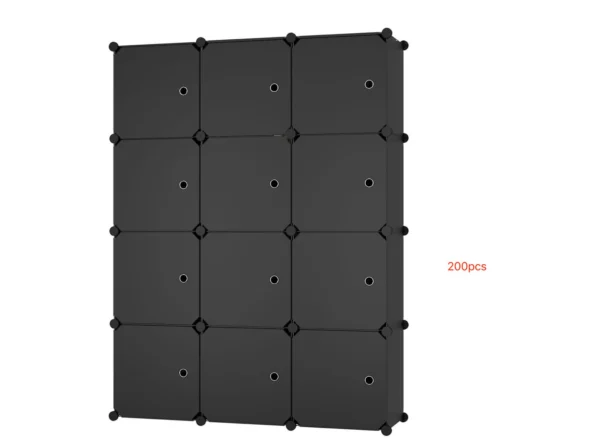 Armario organizador perchero negro 3 cuerpos con compartimentos para ropa y accesorios.
