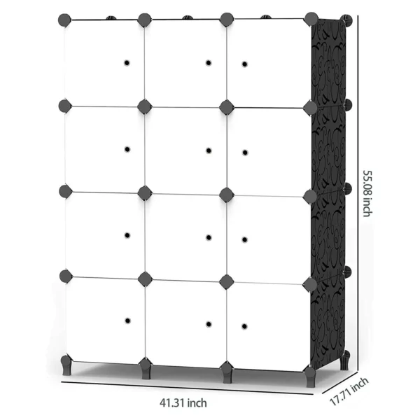 Armario organizador de 3 cuerpos con 12 compartimentos blancos y diseño lateral floral.