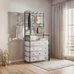 Estante organizador de zapatos con 4 cajones, colgador de ropa y accesorios, color negro.