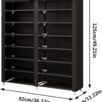Organizador de zapatos cubierto negro de 2 módulos, 10 niveles, 92cm ancho.