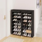 Organizador de zapatos cubierto, 2 módulos, con variedad de calzado deportivo y casual en cada nivel.