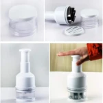 Picador de verduras Press Choper blanco con cuchillas, fácil de usar con la mano.