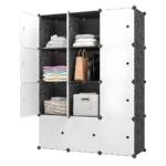 Armario organizador perchero 3 cuerpos blanco con compartimentos para ropa y accesorios.