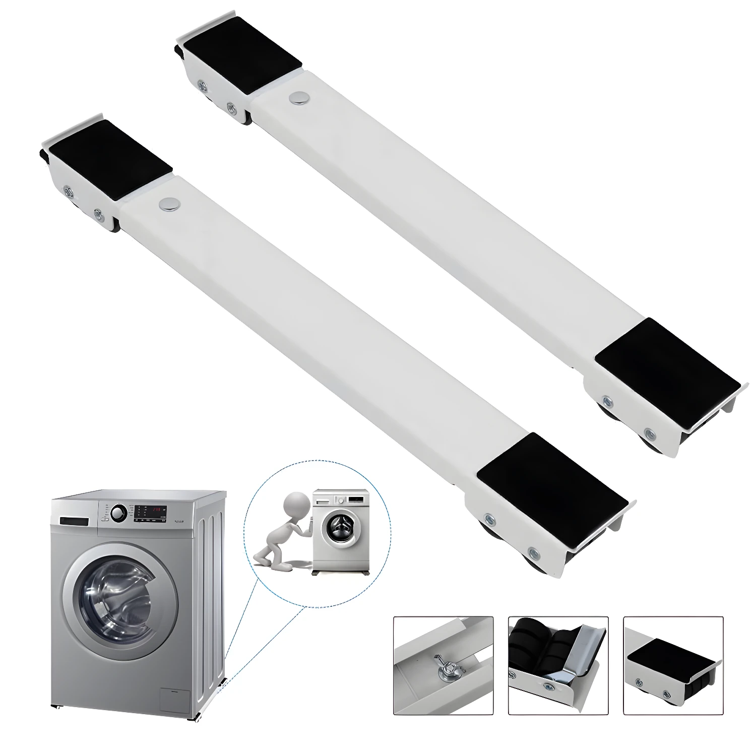 Base ajustable para lavadora, nevera o mueble. Soporte móvil con ruedas.