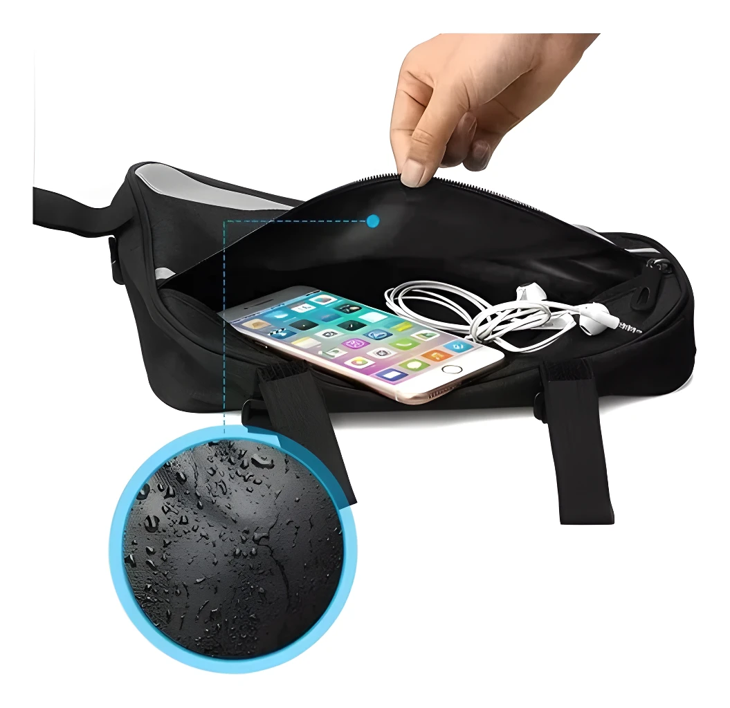 Bolso multipropósito para bicicleta con estuche impermeable, ideal para guardar celular y audífonos.