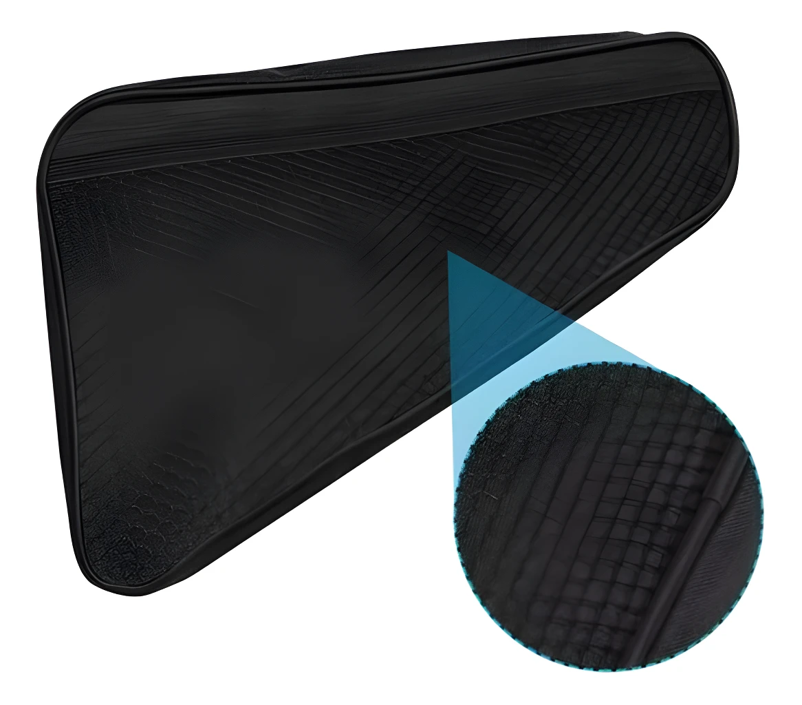 Bolso multipropósito negro para bicicleta, estuche resistente con textura visible.