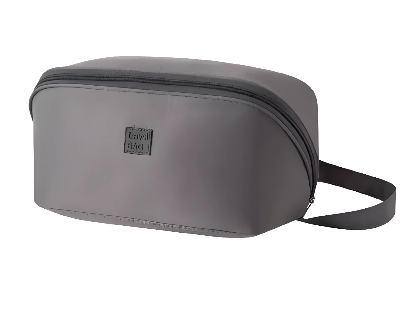 Bolso organizador de viaje para ropa interior, gris, con logo y asa lateral.