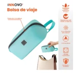 Bolso organizador de viaje INNOVO+ azul con cremallera de cromo, ideal para ropa interior.