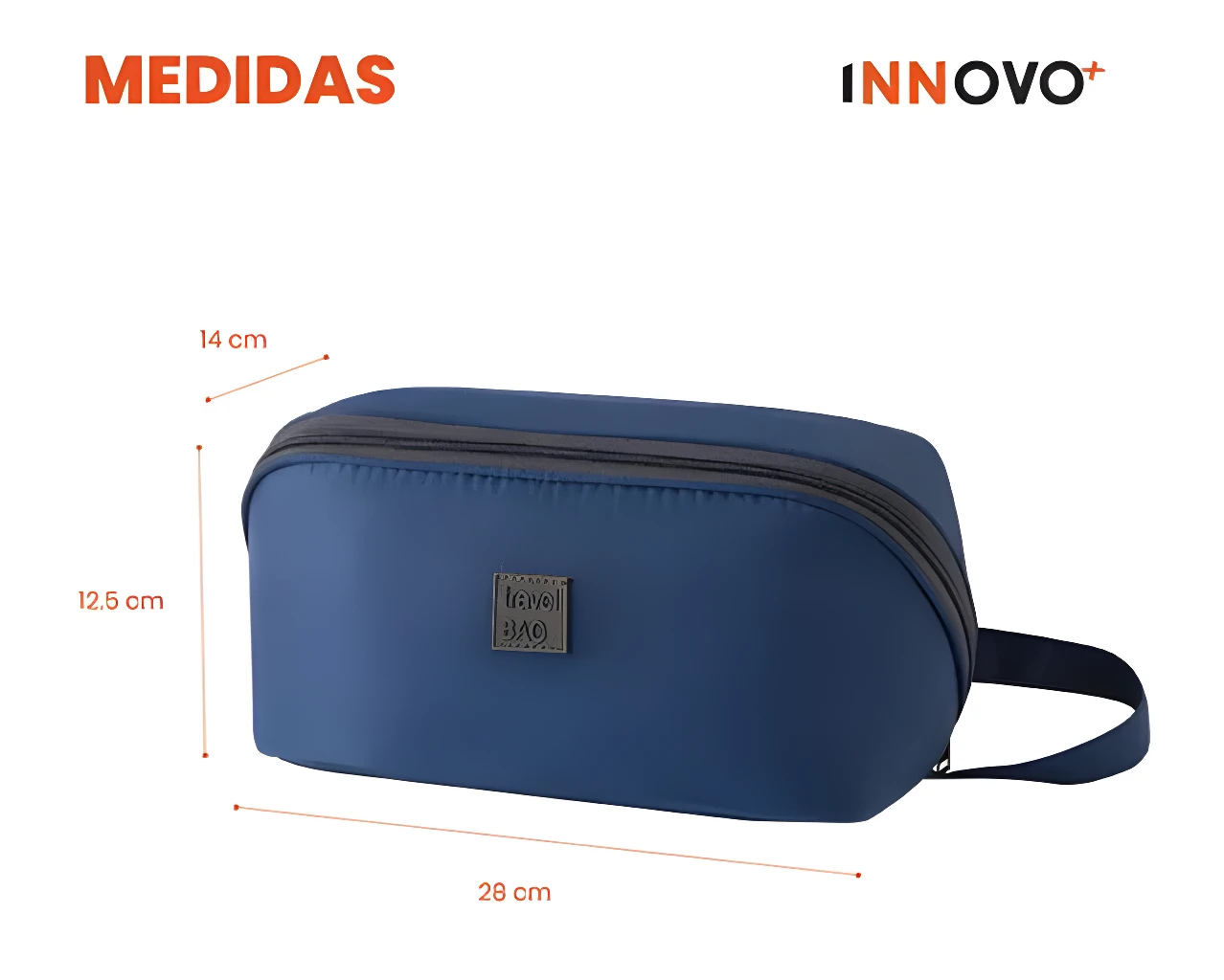 Bolso organizador de viaje para ropa interior, medidas 28x14x12.5 cm, azul oscuro.