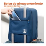Bolso organizador de viaje azul para zapatos, con bolsillo frontal para celular.