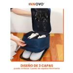 Bolso organizador de viaje azul para 3 pares de zapatos con diseño de 3 capas.