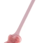 Cepillo para el cuerpo de ducha de silicona rosa con mango largo, diseño ergonómico.