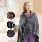 Cobija térmica Manta Eléctrica gris, suave y con detalles visibles de cierre y calefacción.