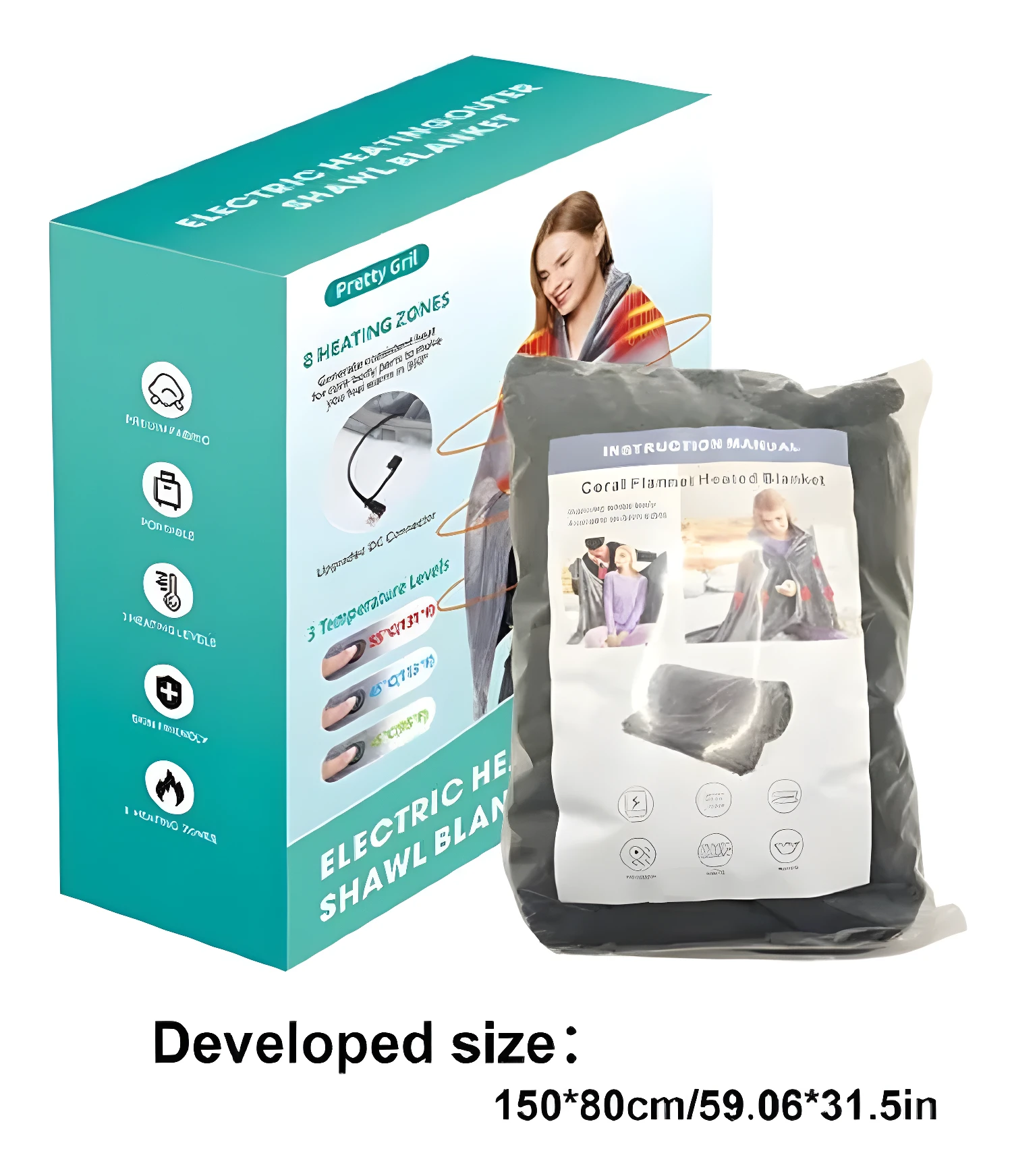 Cobija térmica Manta Eléctrica con 8 zonas de calor y 3 niveles de temperatura.