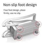 Cortador de papas fritas con diseño de cuatro pies antideslizantes para mayor estabilidad.