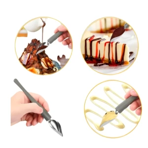 Cuchara para decorar pasteles: aplica glaseados y salsas con precisión en postres.