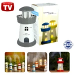 Difusor aroma faro blanco con luz LED, ambientador mini humidificador estilo faro.
