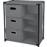 Estante armoir organizador de 6 cajas gris claro con estructura metálica y cajones frontales.