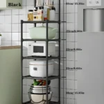 Estante de almacenamiento de cocina D con ollas, microondas y cacerolas.