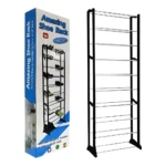 Estante de zapatos de 10 niveles para organizar calzado, fácil de armar y portátil.
