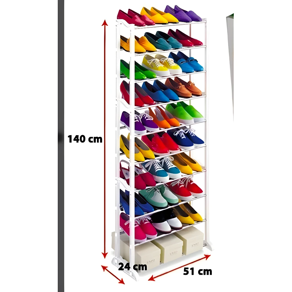 Estante de zapatos de 10 niveles eco, blanco, para organizar calzado.