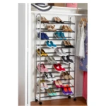 Estante de zapatos de 10 niveles Eco cromado con variedad de calzado organizado.