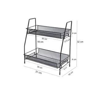 Estante organizador de 2 niveles para baño y cocina, metálico negro, 30x31x32 cm.