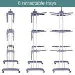 Estante secador de ropa con 6 bandejas retráctiles y ruedas, ideal para tender ropa.
