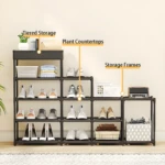 Zapatero multiusos con 6 niveles, ideal para organizar zapatos, accesorios y plantas.