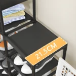 Estante zapatero multiusos con diferentes tipos de calzado y ropa, medida 21.5cm.