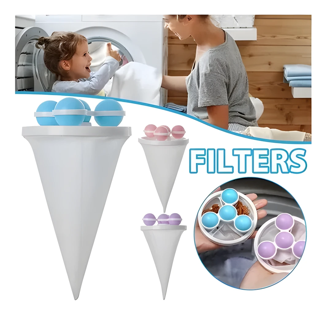 Filtro para lavadora X3 con bolas de lavado, atrapa pelusas y cuida tu ropa.