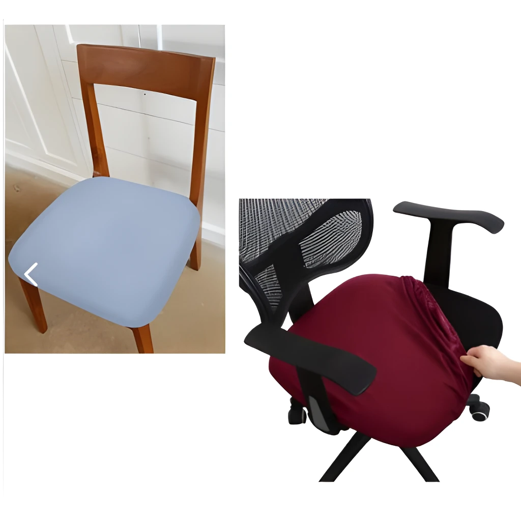 Forro protector para asiento de silla de comedor azul claro y de oficina burdeo, set x2.