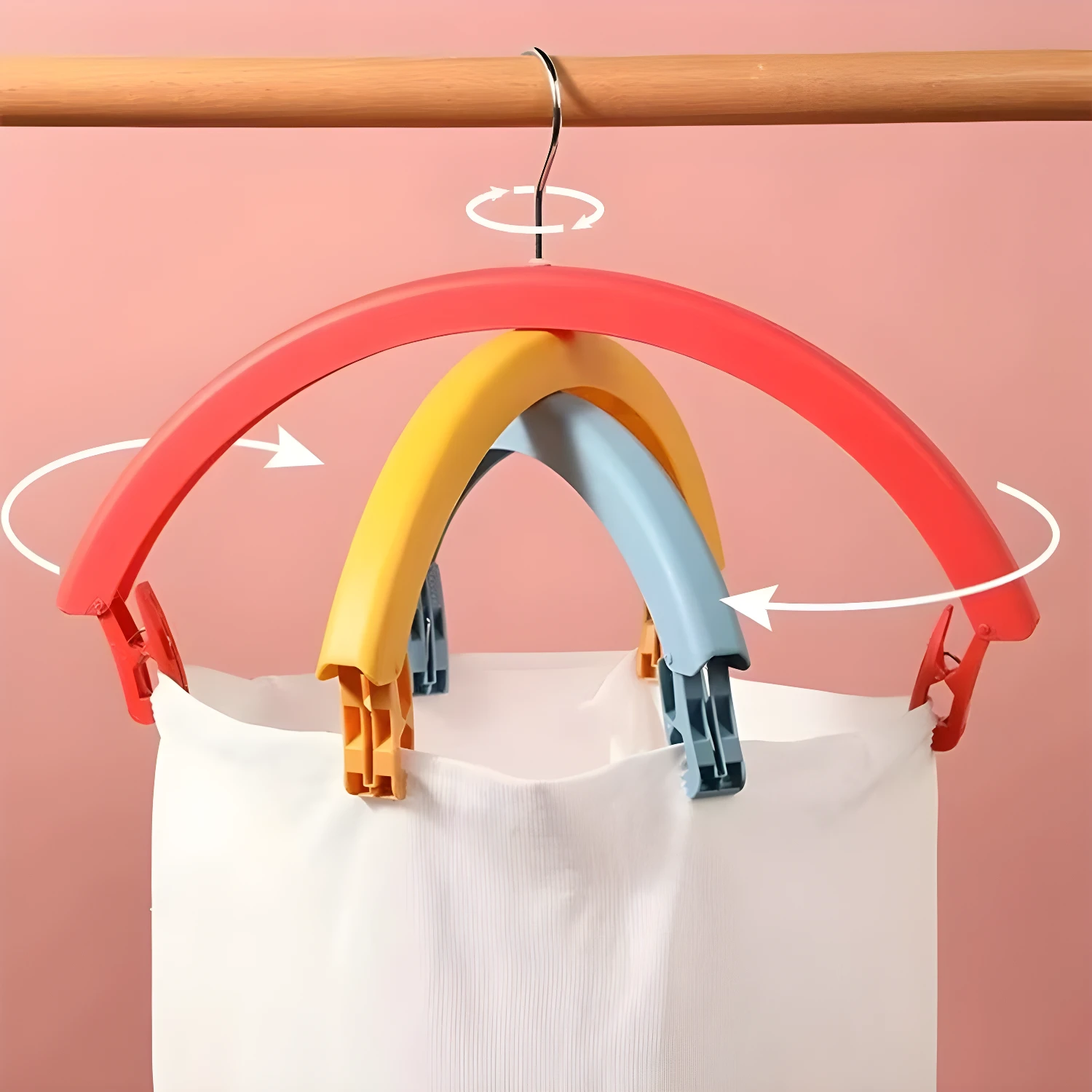 Gancho Arcoiris con pinzas para colgar ropa blanca, sistema giratorio.