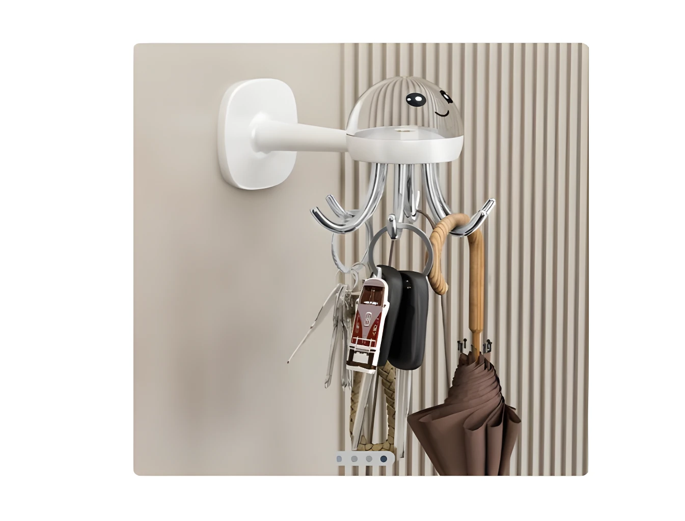 Gancho pulpo giratorio 360 para colgar llaves y paraguas en pared.